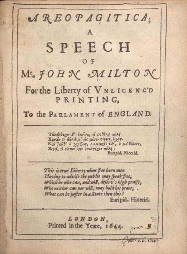 First page of Areopagitica, by John Milton