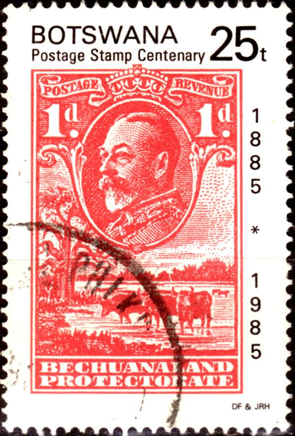 1985 used stamp for the centenary of the first Bechuanaland stamps.