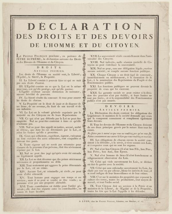Declaration of the Rights of Man and the Citizen during the 1789 French Revolution