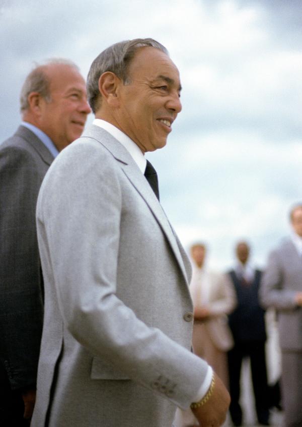 King Hassan of Morocco arrives for a visit to Washington D.C in 1983