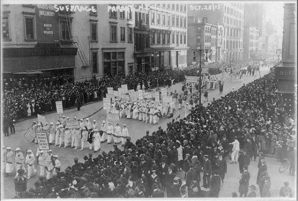 Pre-election suffrage parade, New York City, October 23, 1915. 20,000 women marched.