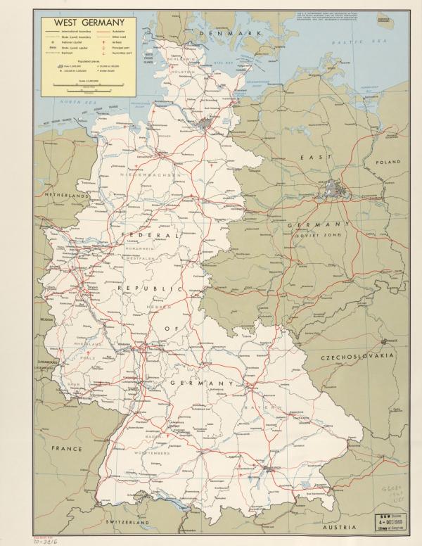 A CIA map of Germany showing the division between East and West in 1969