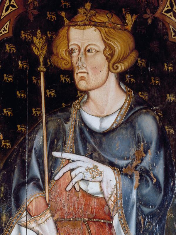 A 13th century icon of a crowned Edward I with scepter in Westminster Abbey sometime during reign.